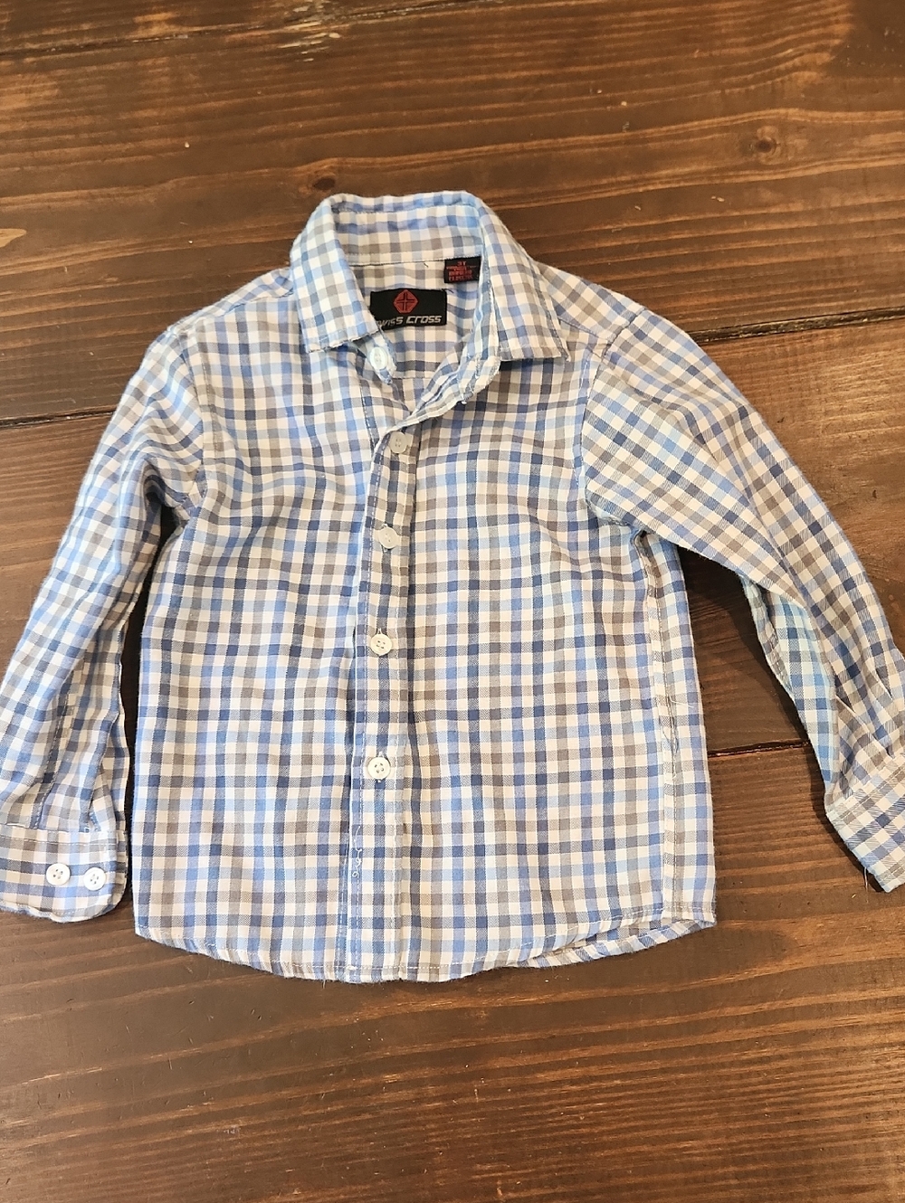 Swiss Cross Blue and White Gingham Button-Up Shirt
